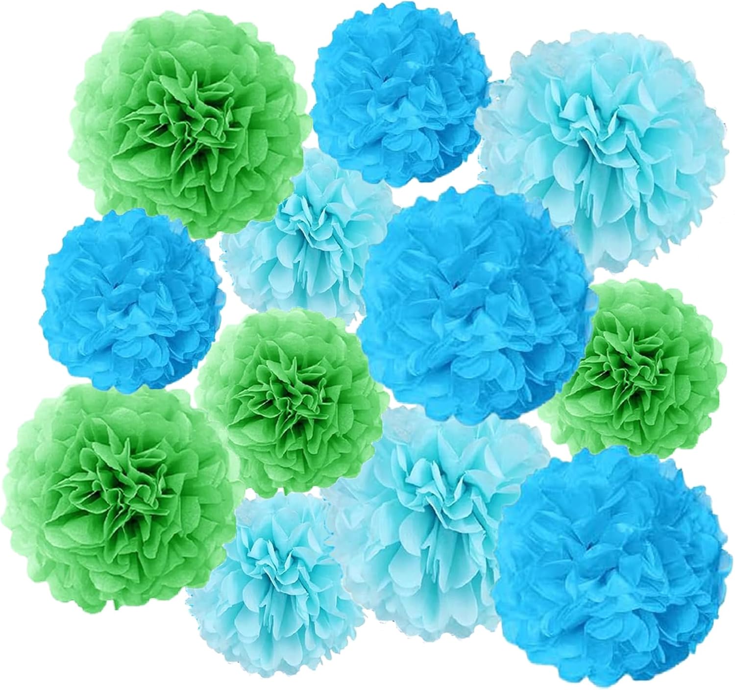 Aimto 12pcs Blue Light Blue Green Paper Pom Poms Decorations