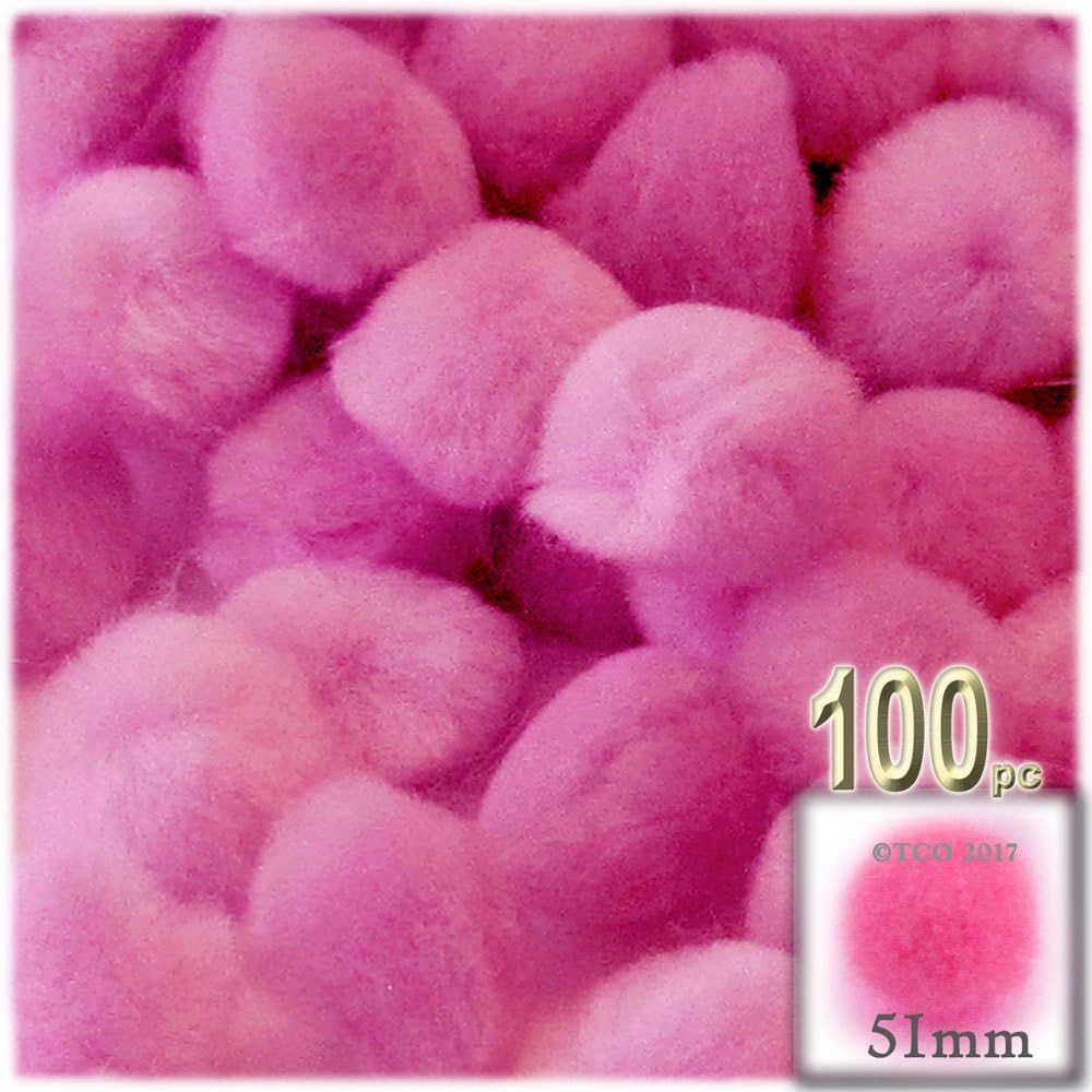 The Crafts Outlet 100-Piece Hot Pink Pom Poms Acrylic 51mm Round