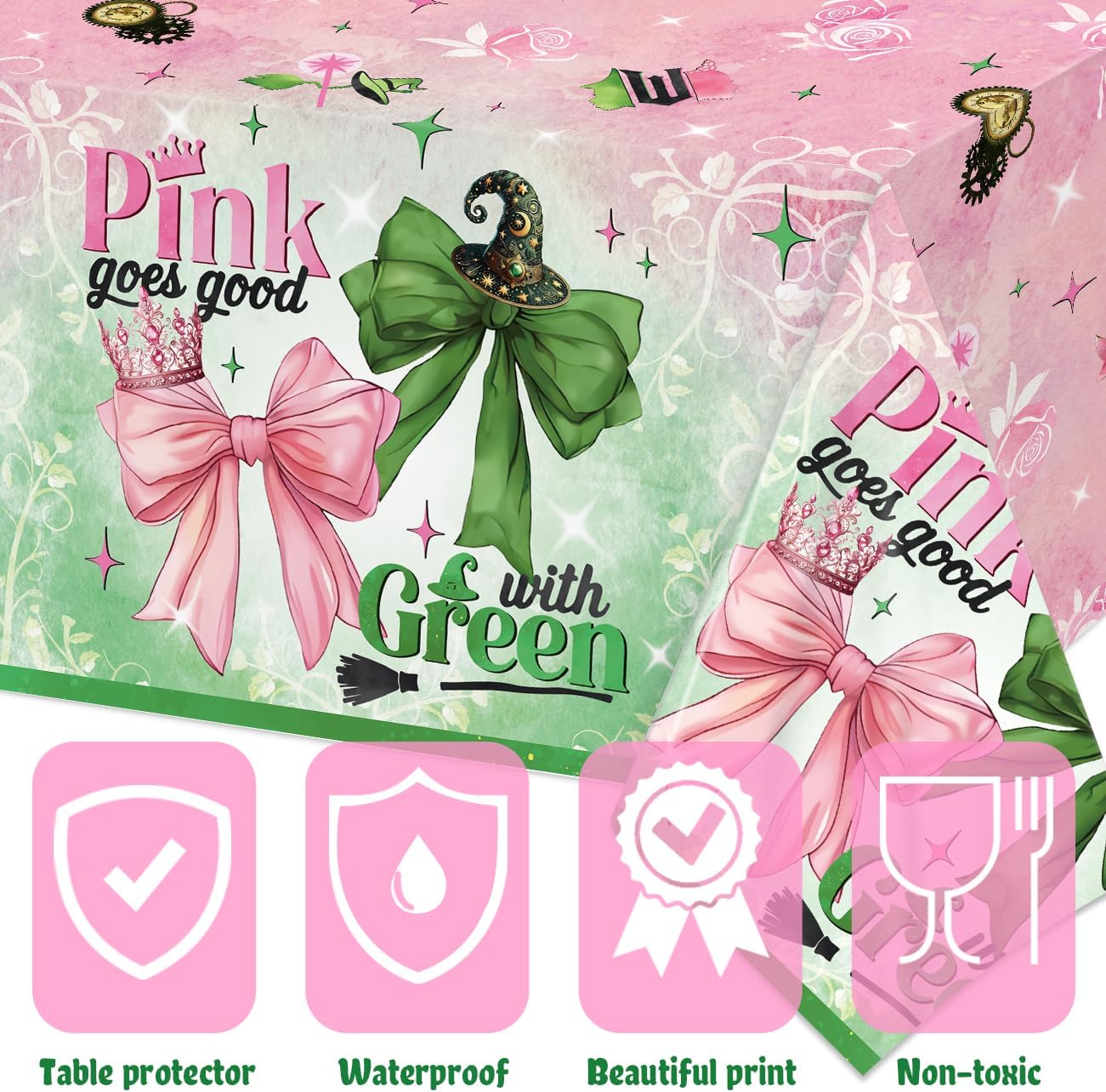 XFongFron Party Decor Tablecloths 3 Pcs Pink Green Bow Design