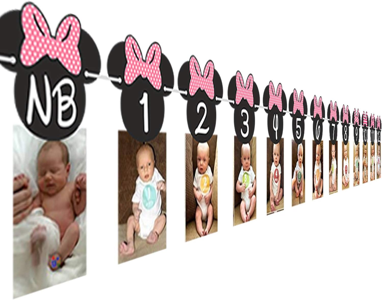 Minnie Mouse 12 Months Photo Banner with Mickey Party Signs