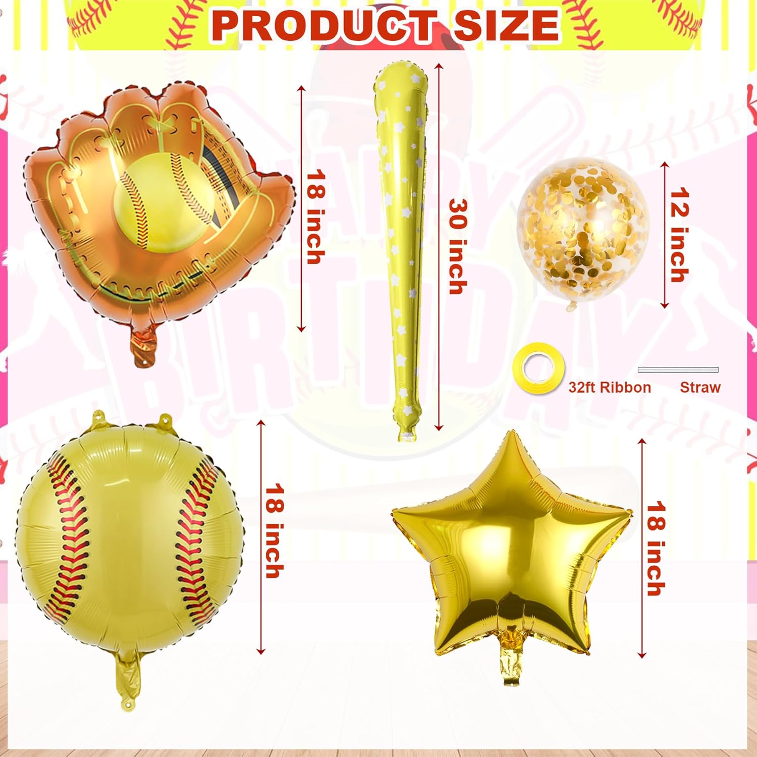 HEPAPATE Softball Themed Balloons Party Decor 12pcs Set