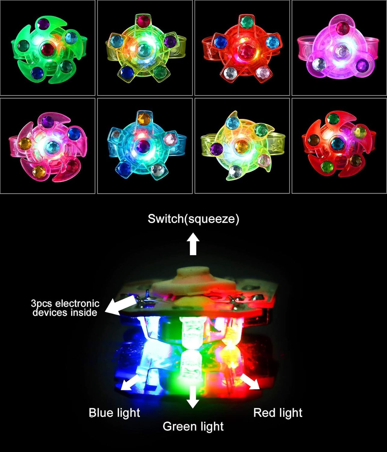 32 Pack LED Light Up Fidget Spinner Bracelets for Kids