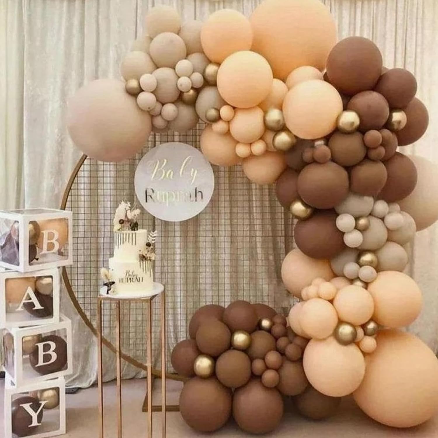 Retro Brown Cream and Metallic Sand Gold Balloons - 12 Inch Set