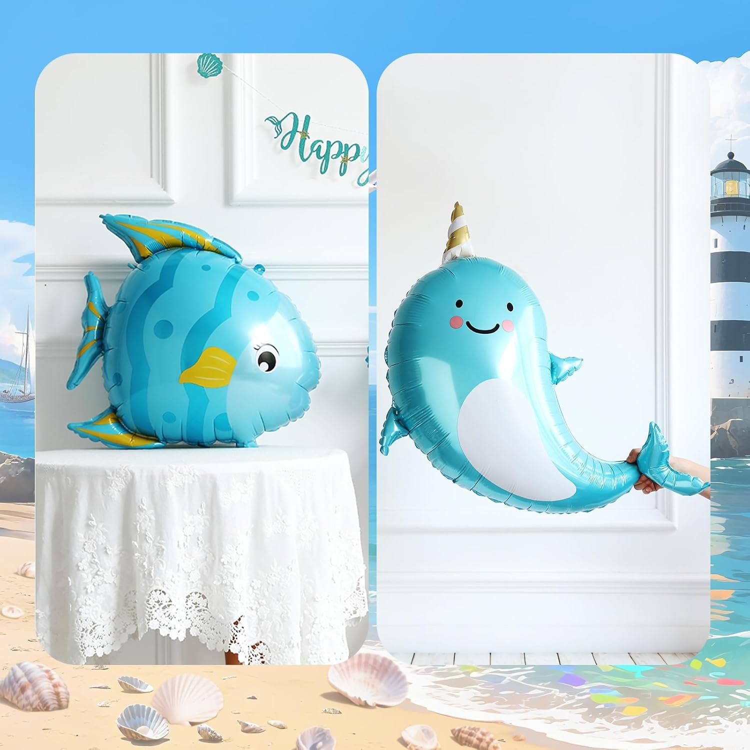 Nautical Balloon Arch Kit with Ocean Animals Decor