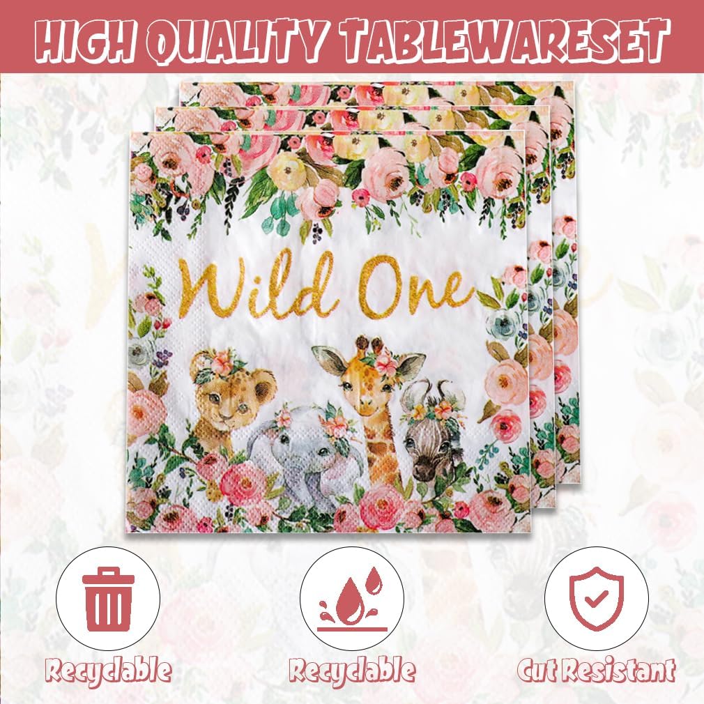 40PCS Wild One Animal Party Supplies Set