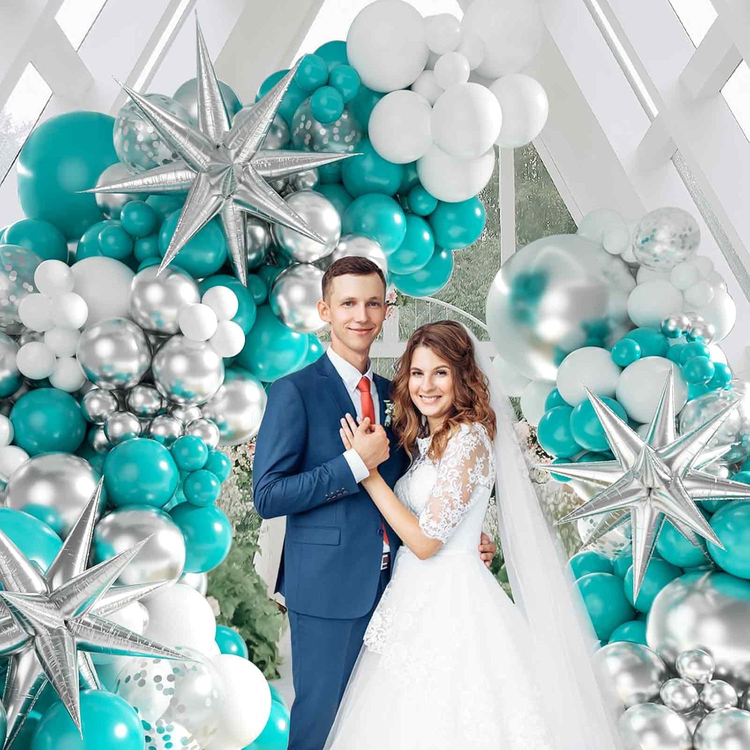 125pcs Teal Blue Silver Balloon Arch Kit