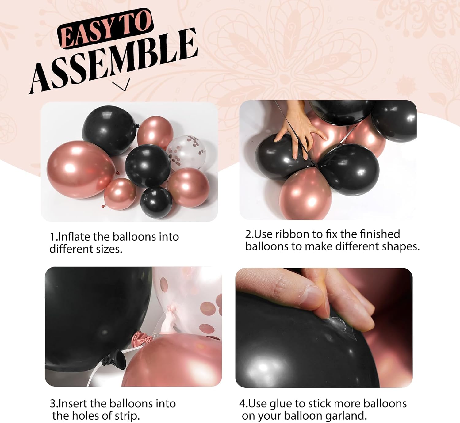 132pcs Rose Gold and Black Balloon Arch Kit for Parties
