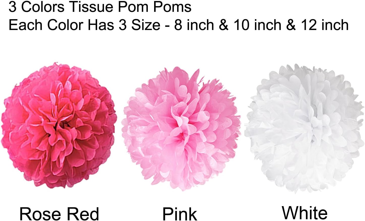 Wartoon Tissue Paper Pom Poms Flowers Set 12 Pieces Hot Pink Pink White