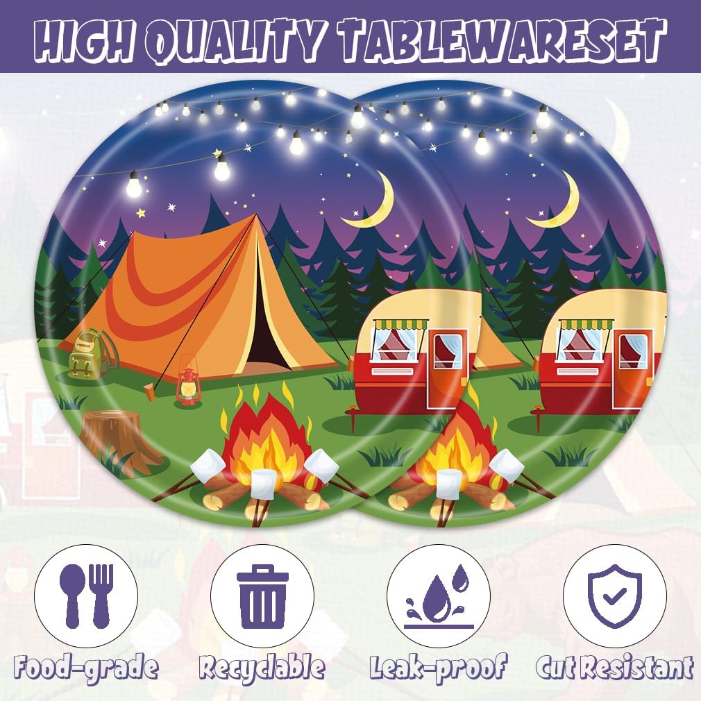 40Pcs Camping Party Decorations with Plates Napkins