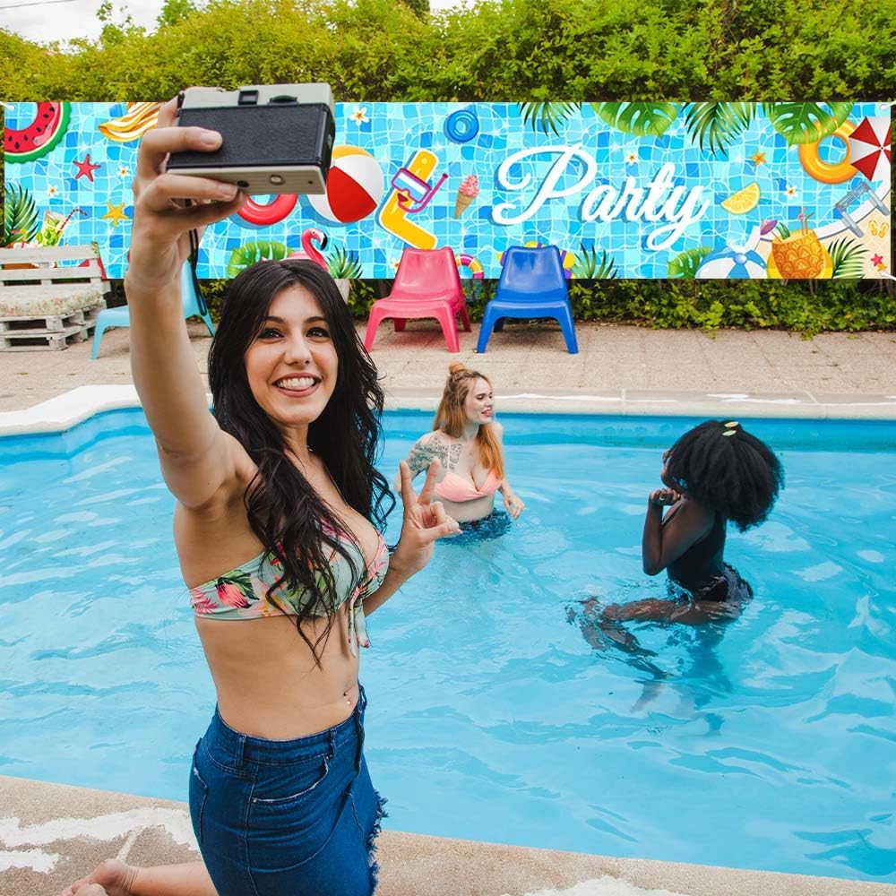 Pool Party Banner 98x20 Inch Summer Decor
