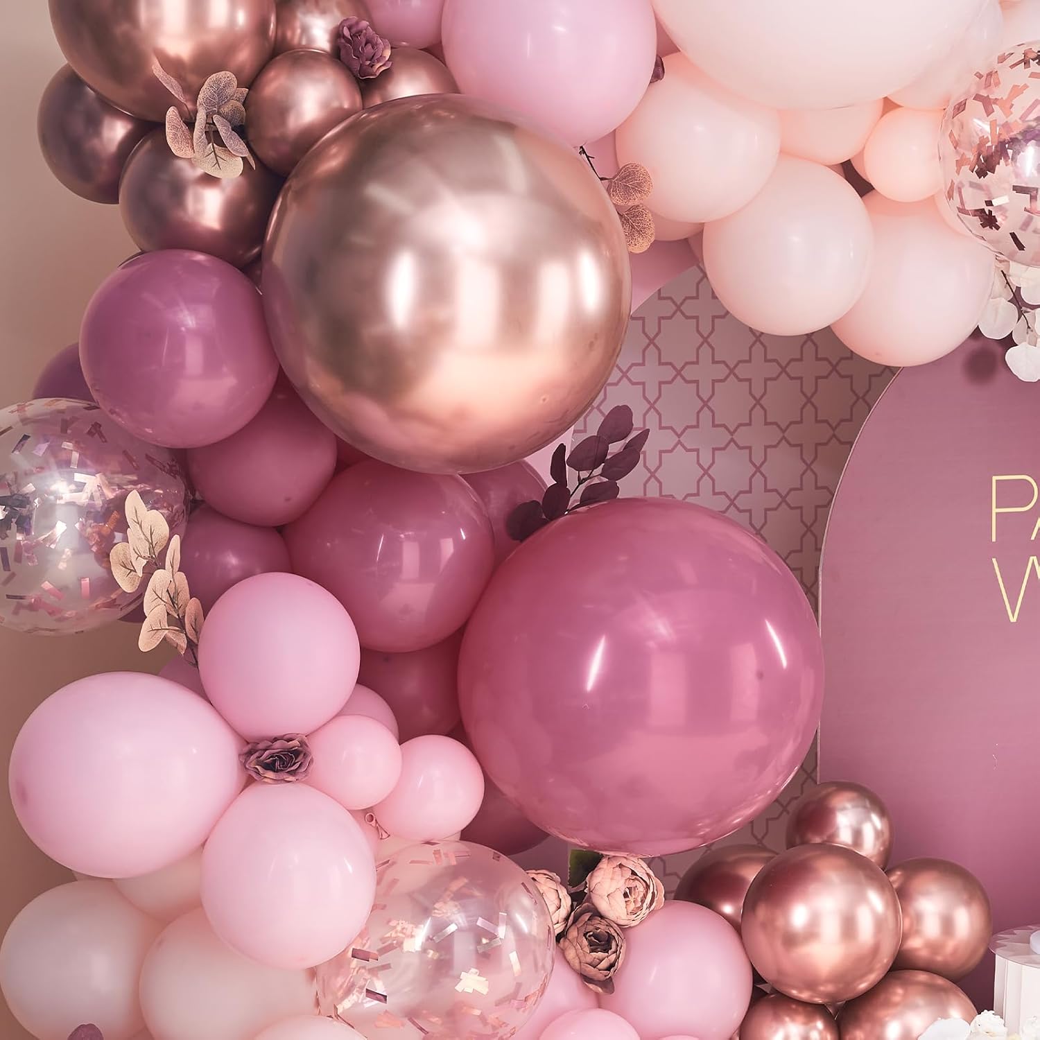 PartyWoo Pink Gold Balloon Arch Kit 140 pcs