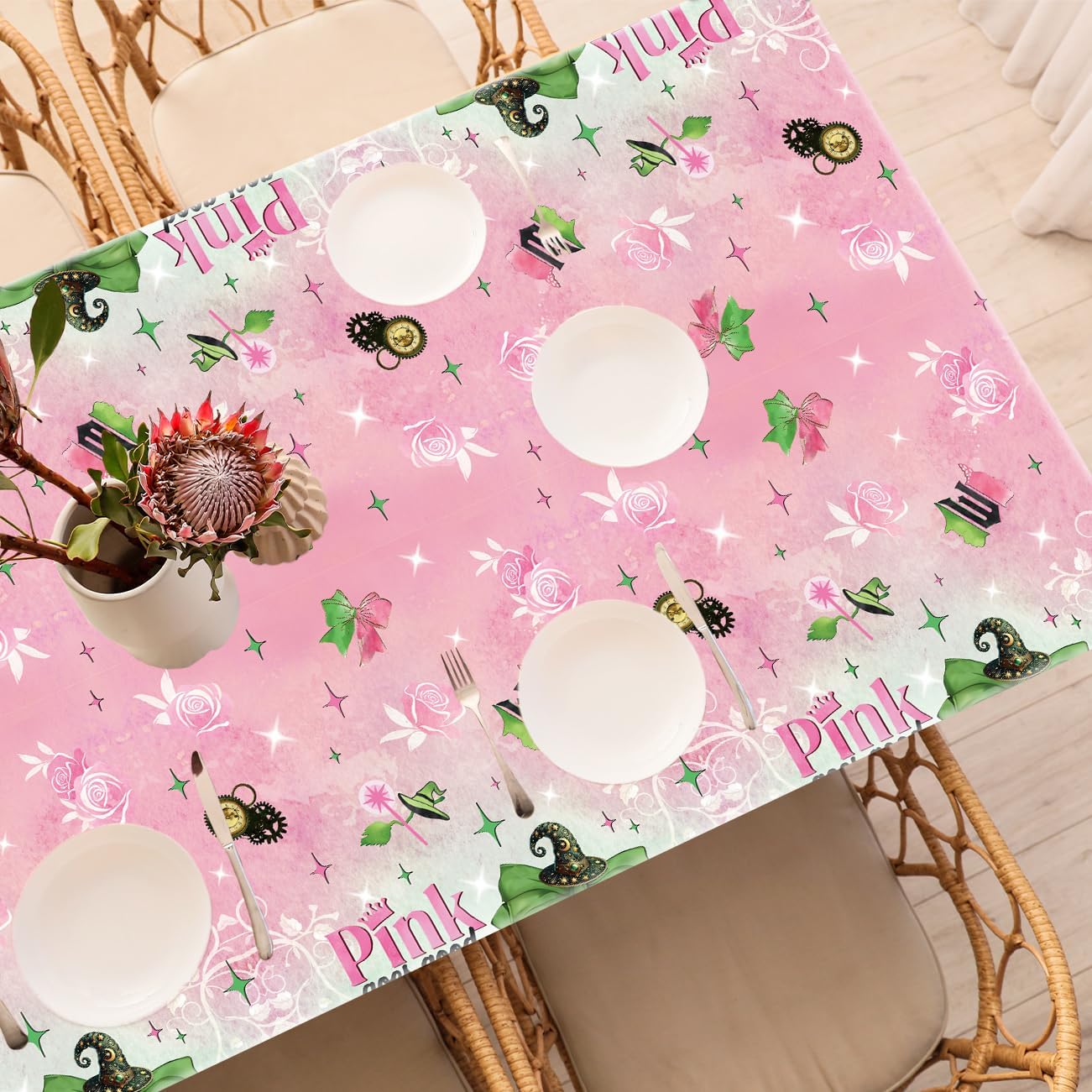 XFongFron Party Decor Tablecloths 3 Pcs Pink Green Bow Design
