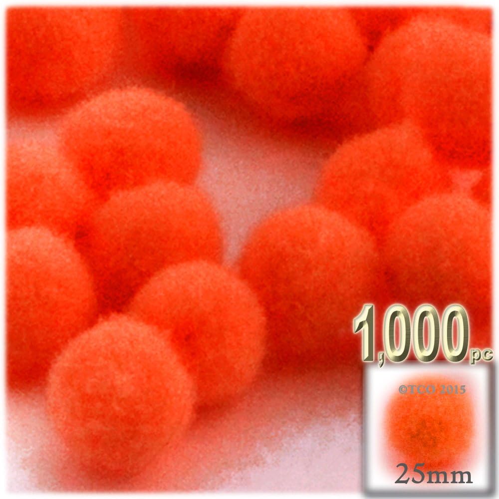 The Crafts Outlet 1000 Piece Red Pom Poms 25mm Round Acrylic