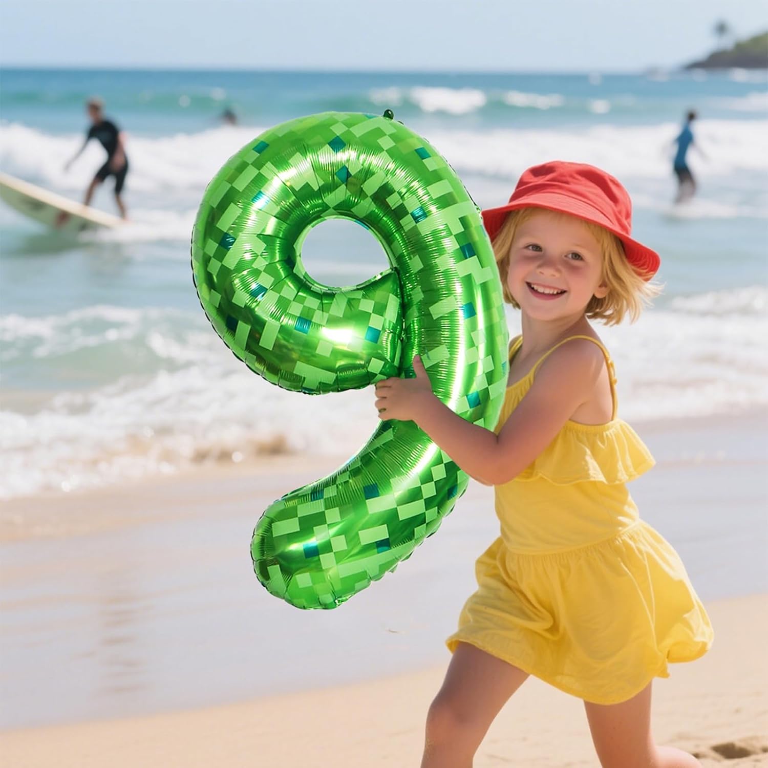 40 Inch Green Pixel Number 7 Foil Balloon Set 5Pcs