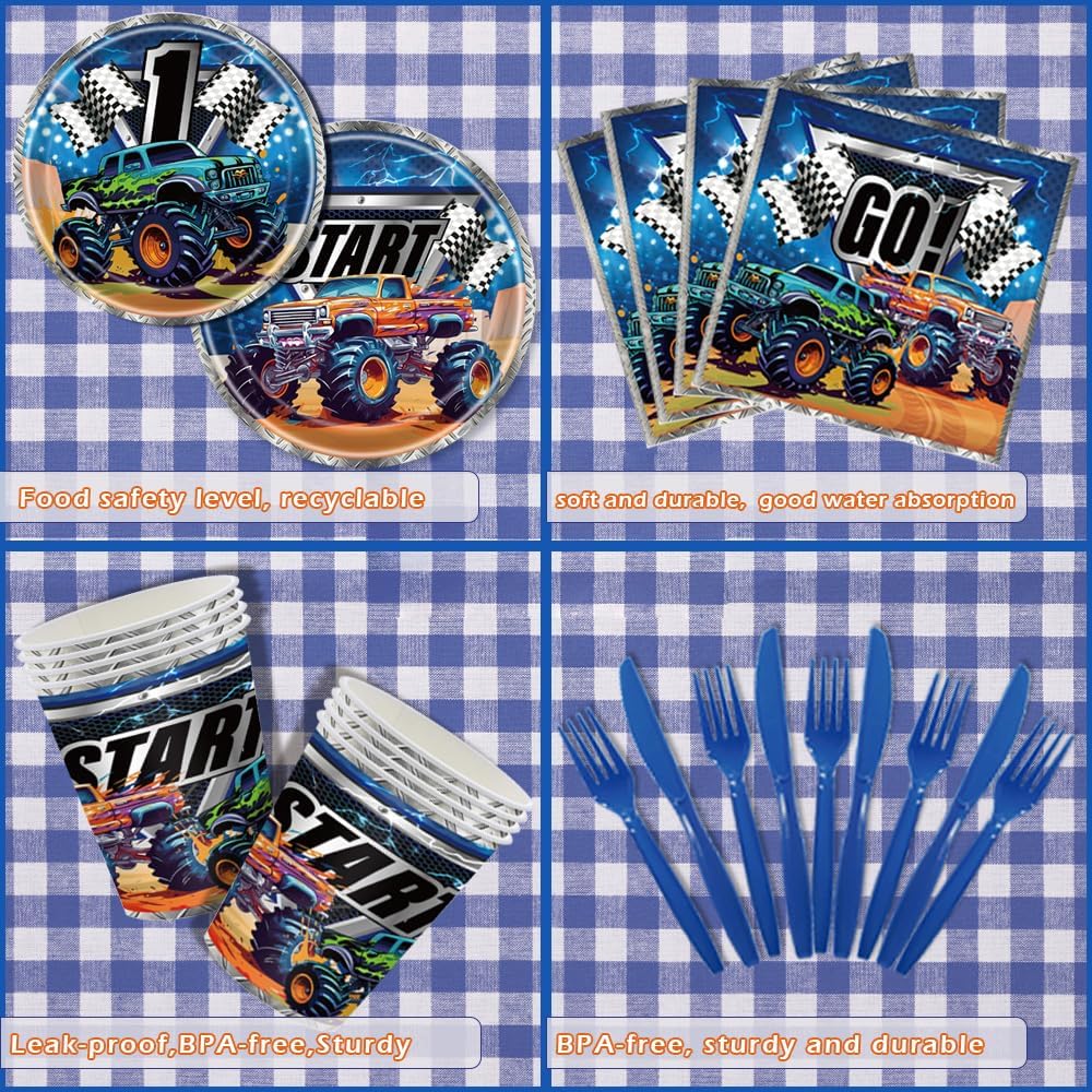 Monster Truck Birthday Party Decorations Set for 24 Guests