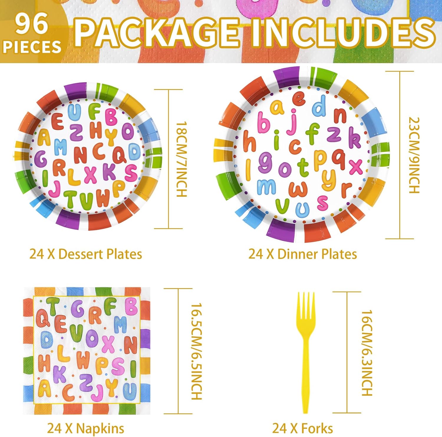 Grencian 96Pcs Alphabet Number Party Supplies Set for Kids and Adults
