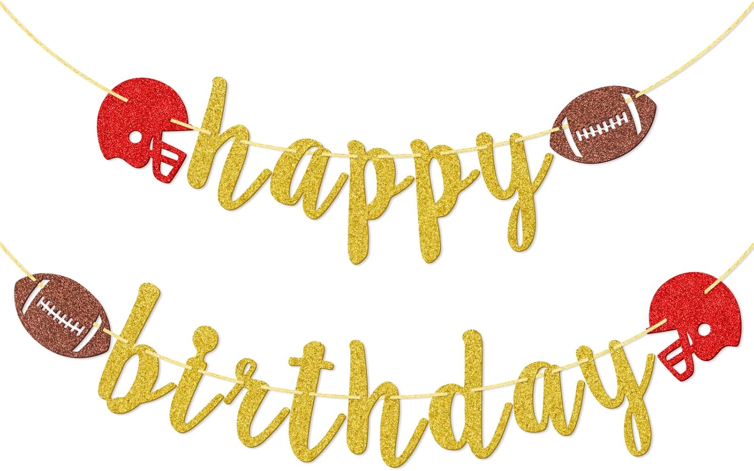 Happy Birthday Football Banner with Gold Glitter