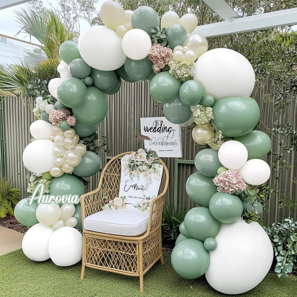 Dusty Green White Balloon Garland Party Decor Kit