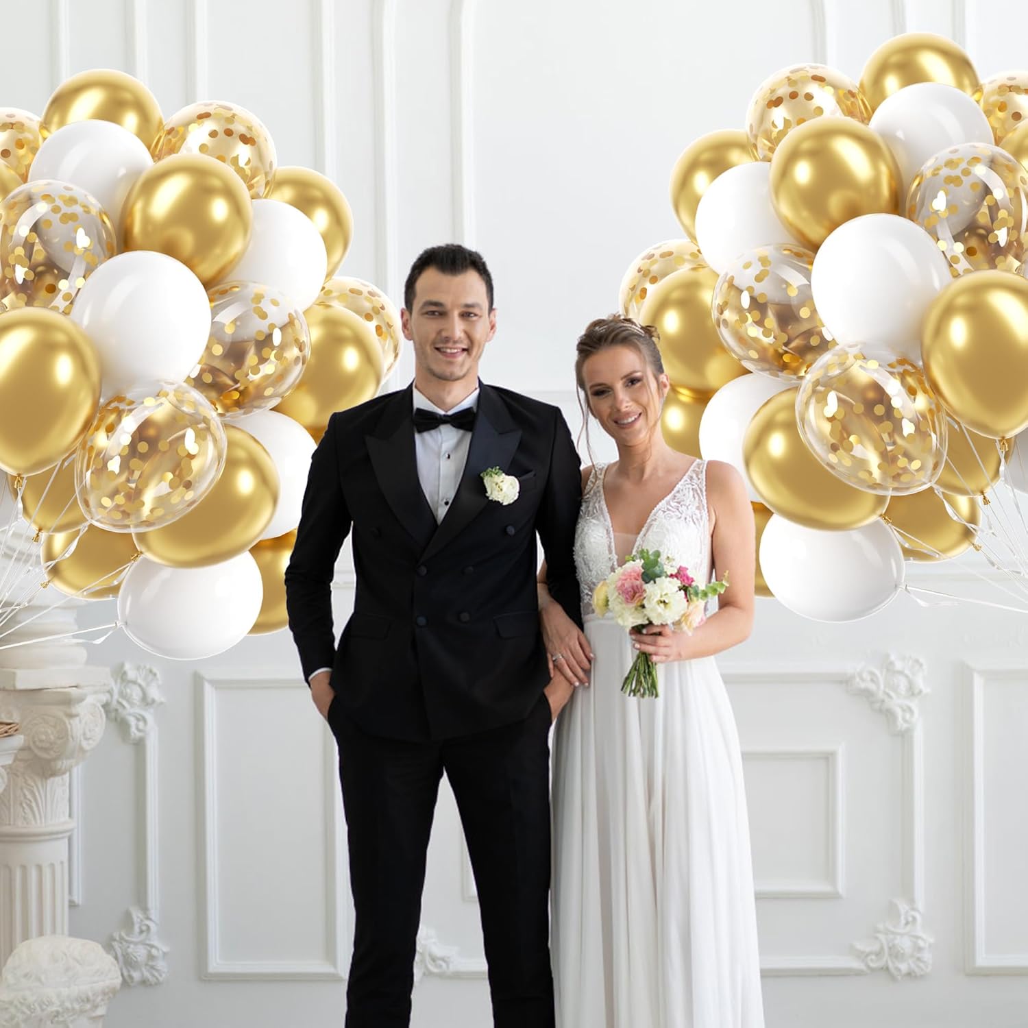 60pcs Gold and White Balloons 12inch for Party Decorations