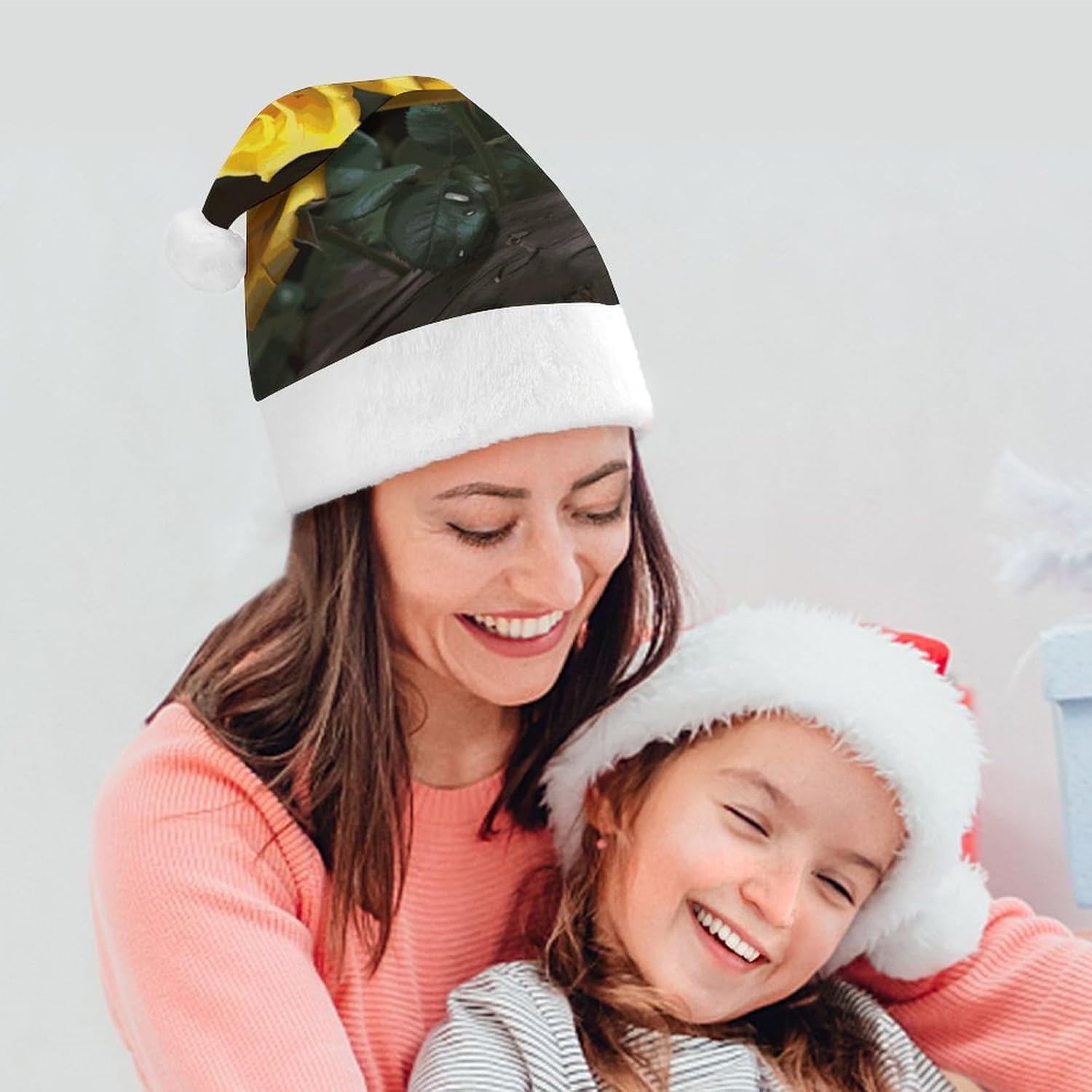 Santa Hat with Yellow Roses for Christmas Party
