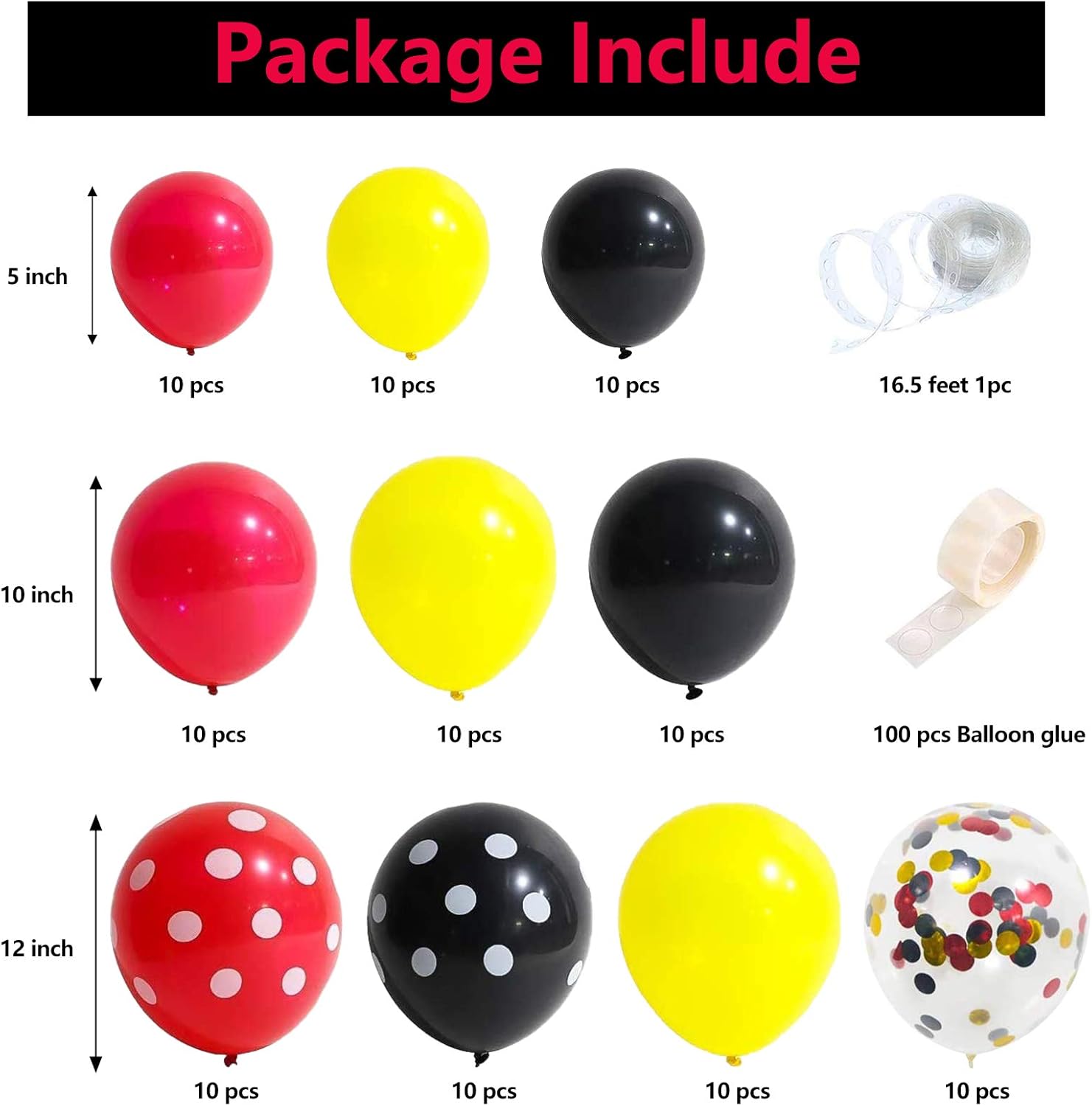 Mouse Balloons Garland Arch Kit 100pcs Red Black Yellow Confetti Balloons