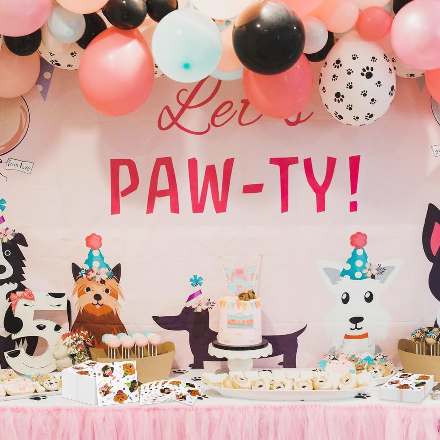 100 Pcs Cute Puppy Dog Party Napkins - 13x13 Inch