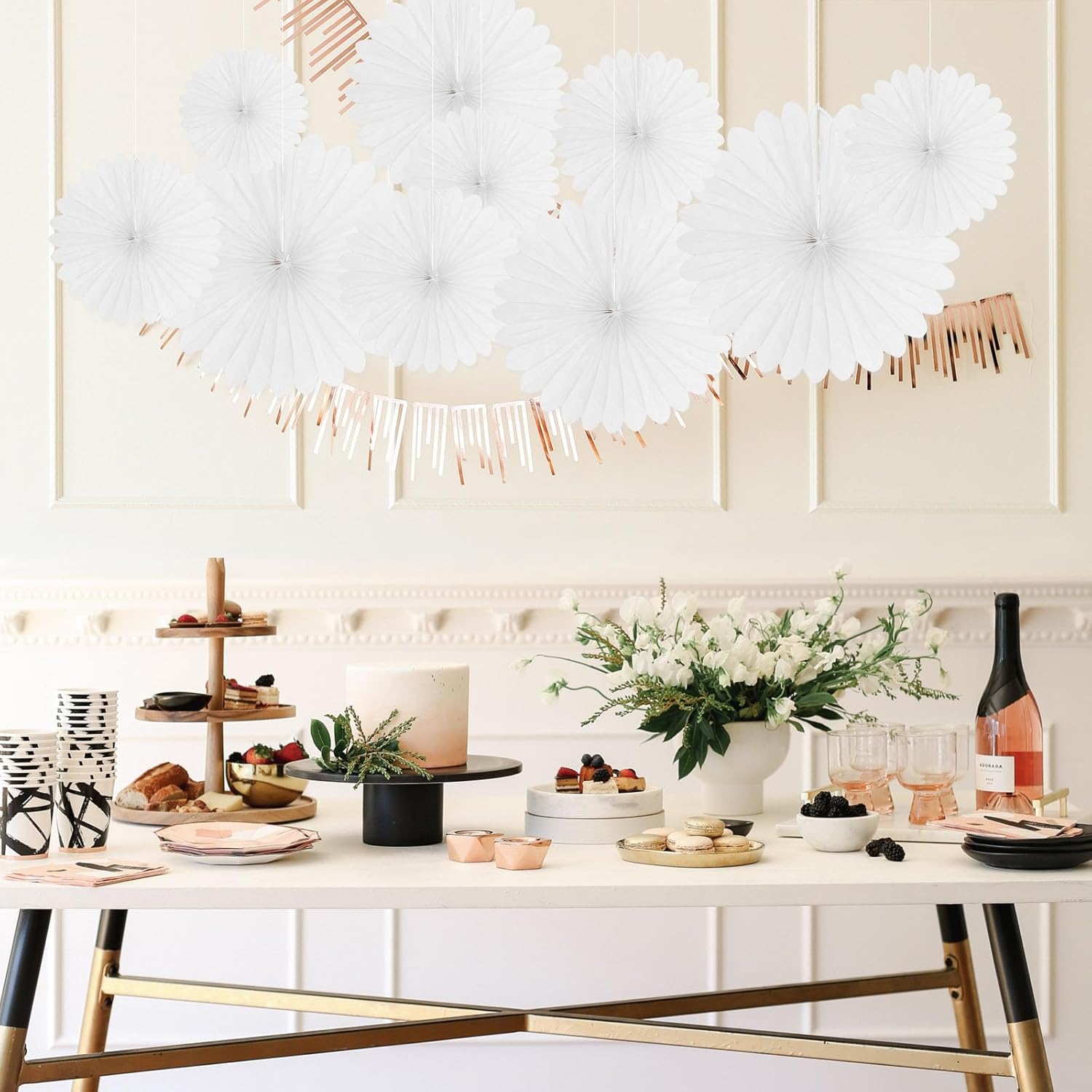 20 Pcs White Hanging Paper Fans for Events Decor