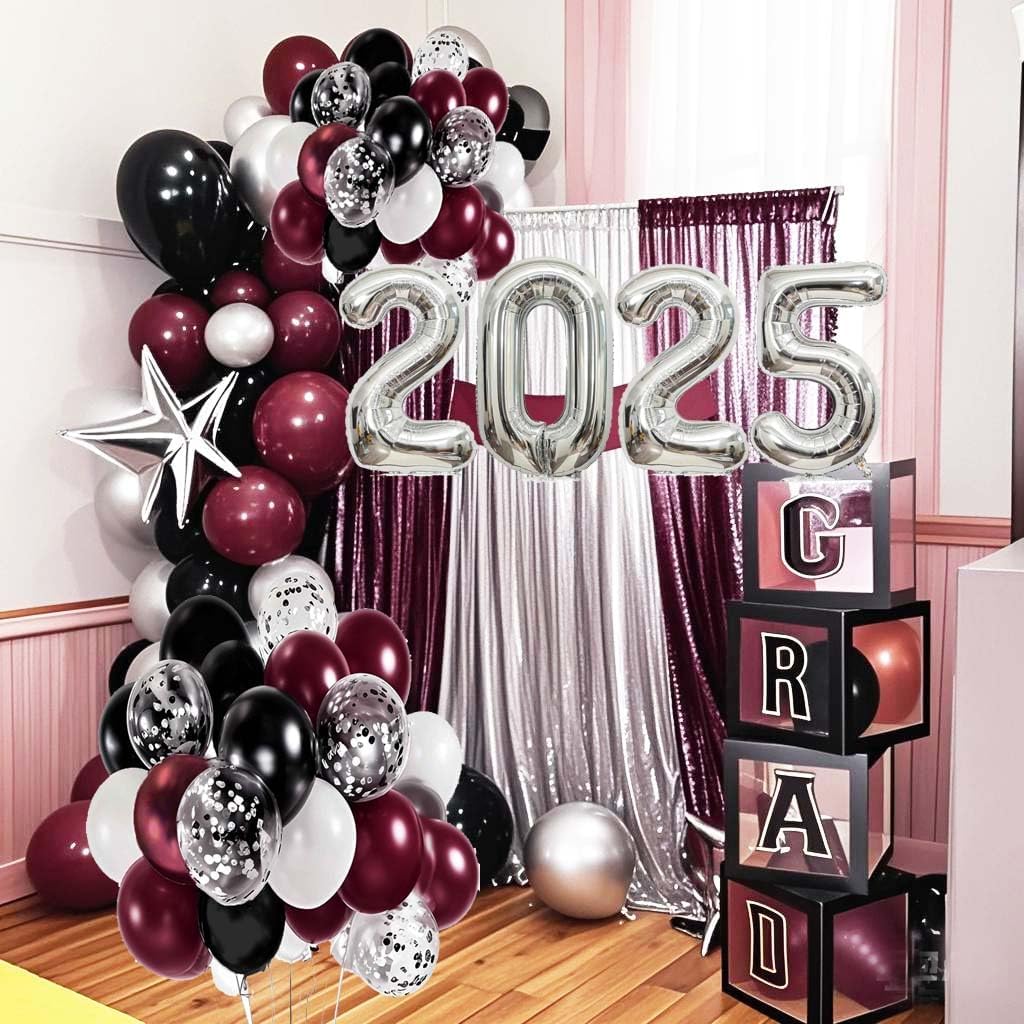 Maroon White Black Burgundy Balloon Decor Set 40Pcs