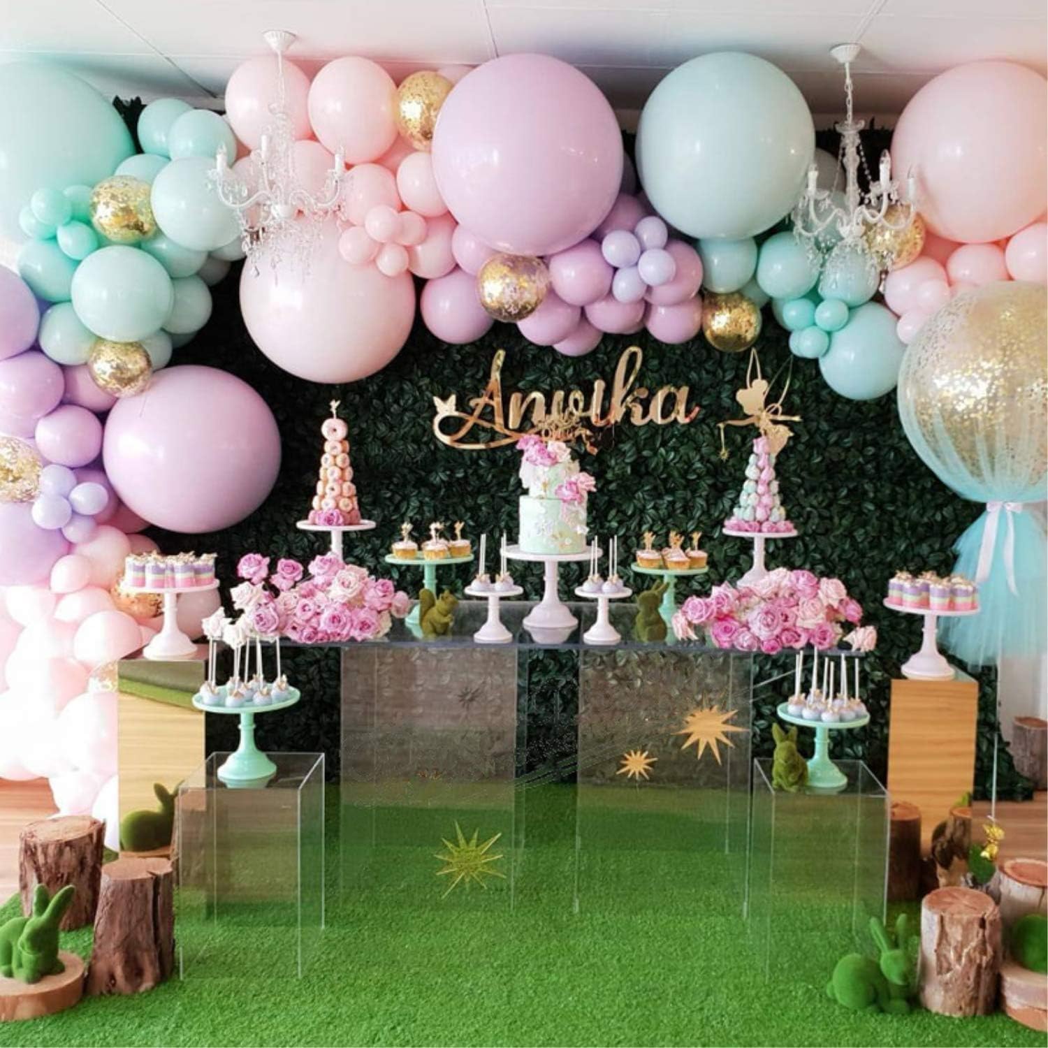 105pcs Pastel Balloons Arch Garland Kit with Gold Confetti Balloons