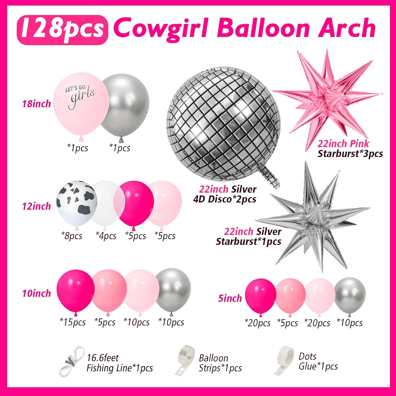 128pcs Disco Cowgirl Balloon Decor Kit