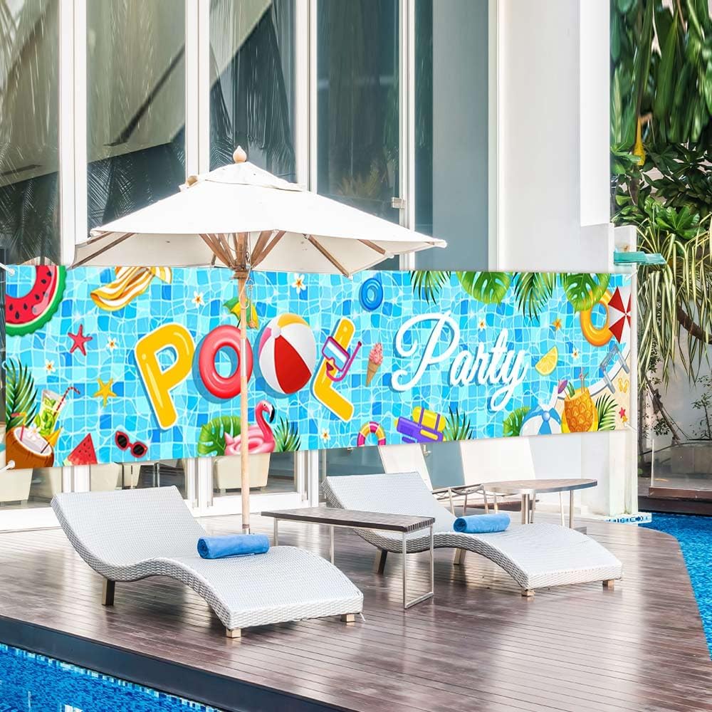 Pool Party Banner 98x20 Inch Summer Decor