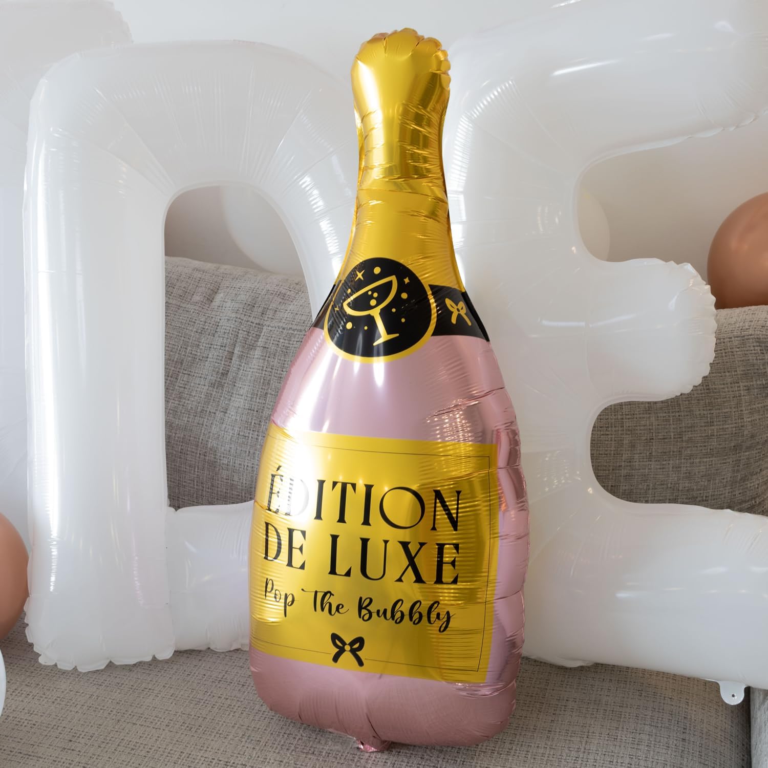 PartyForever Champagne Bottle Glass Balloon Set 4-Pack Large Foil Balloons