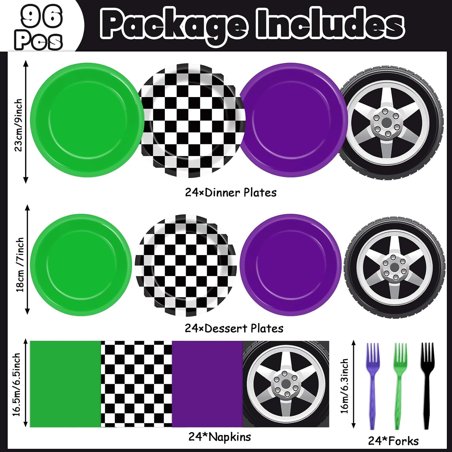 Monster Truck Party Supplies Set 24 pcs for Kids Birthday