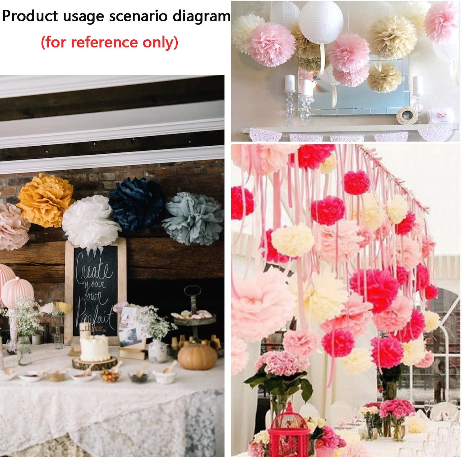 We Moment Red Blue White Paper Pom Poms Decorations 12pcs