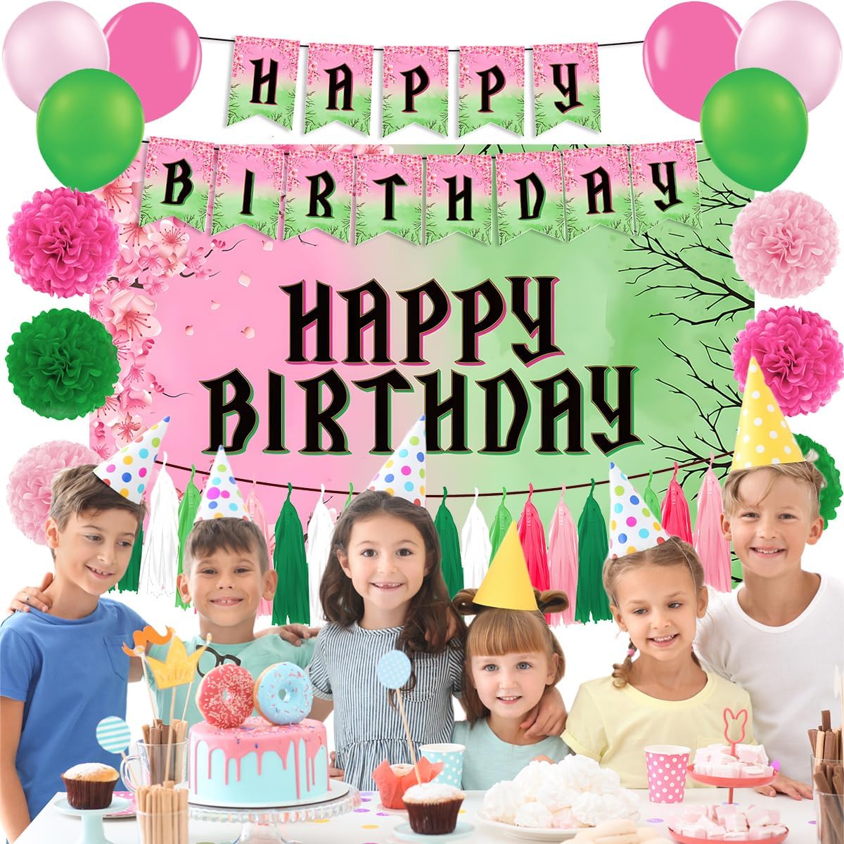 Witch Birthday Party Supplies Set Pink and Green