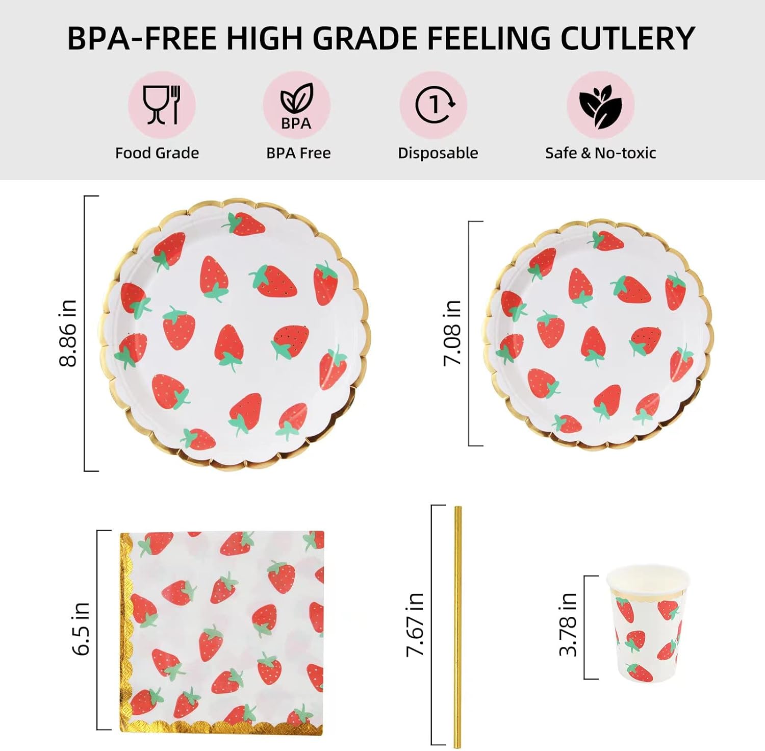 PULNDA Strawberry Disposable Tableware Set 120 Pieces