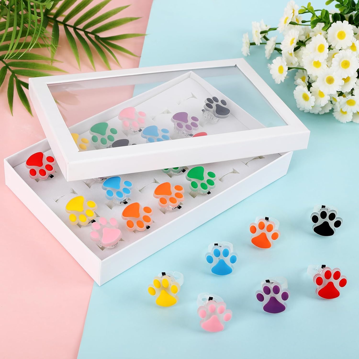 TUWUNA Paw Print LED Light Up Rings 24 Pcs Party Favors