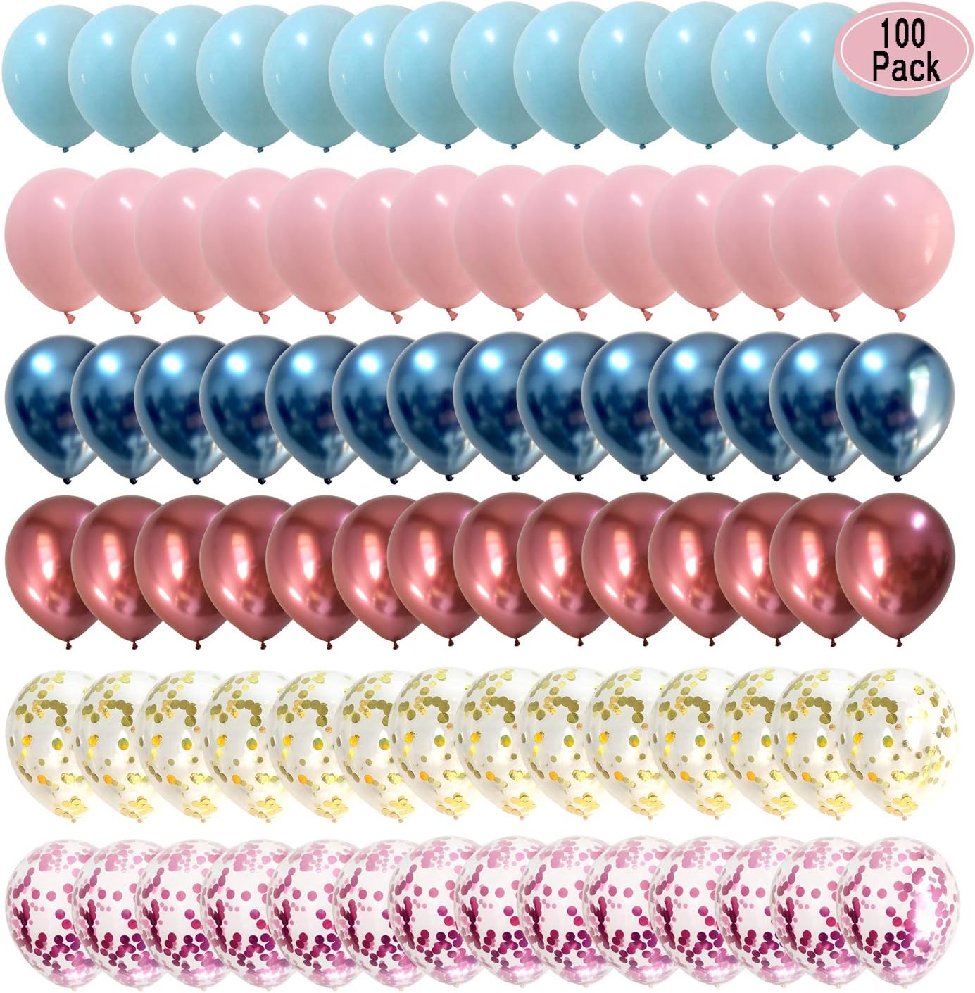 TSOTU Metallic Chrome Balloons Pink Blue 100packs