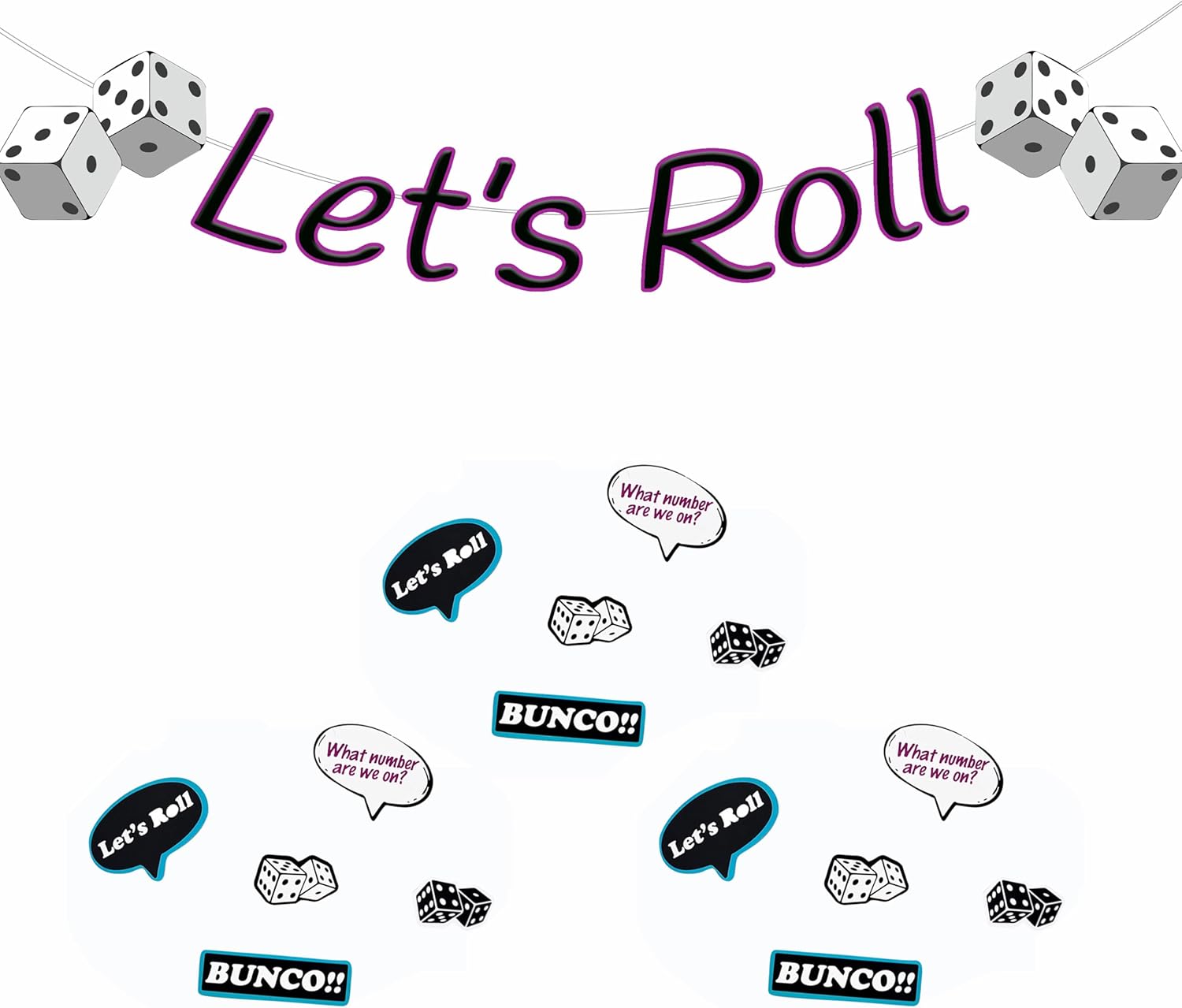 Lets Roll Bunco Party Banner With Confetti Set