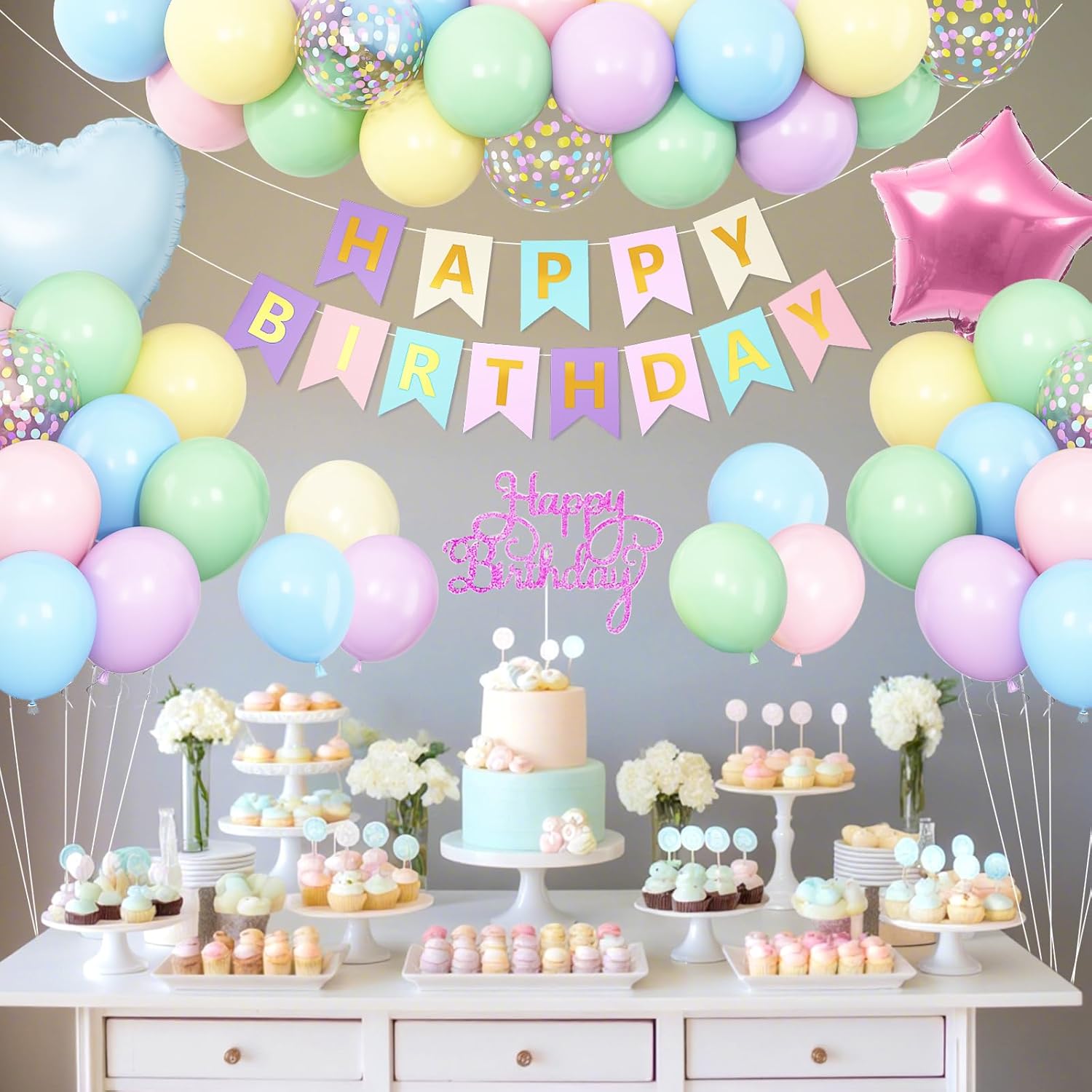 Vibzox Pastel Birthday Balloons Decor Set
