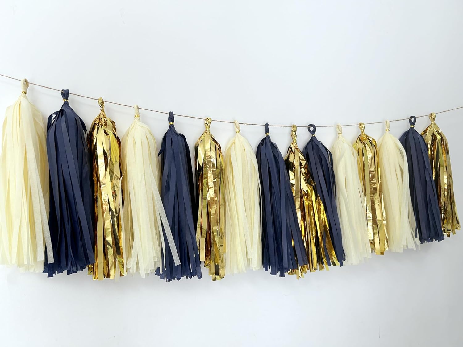 15PCS Navy Blue Gold Mylar Tassel Garland DIY Kit