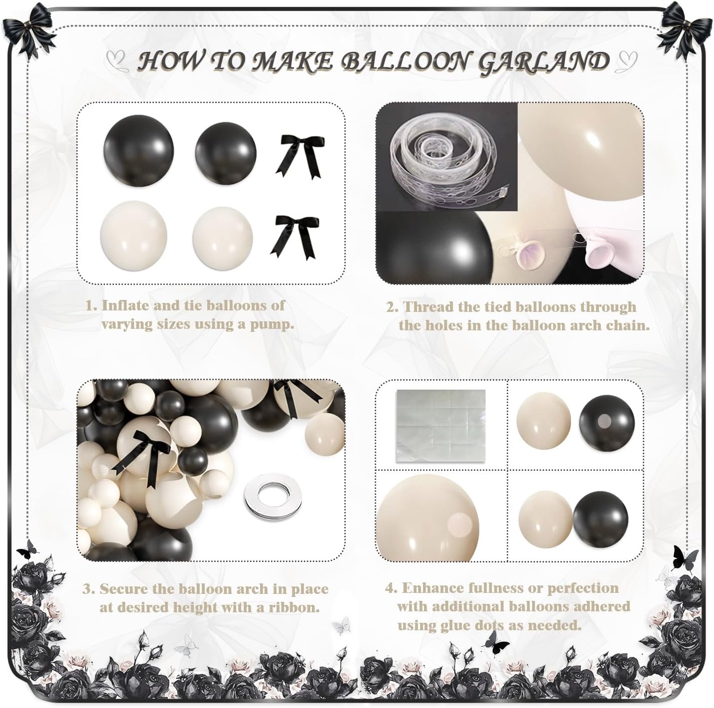 Black Sand White Balloon Garland Arch Kit 158Pcs