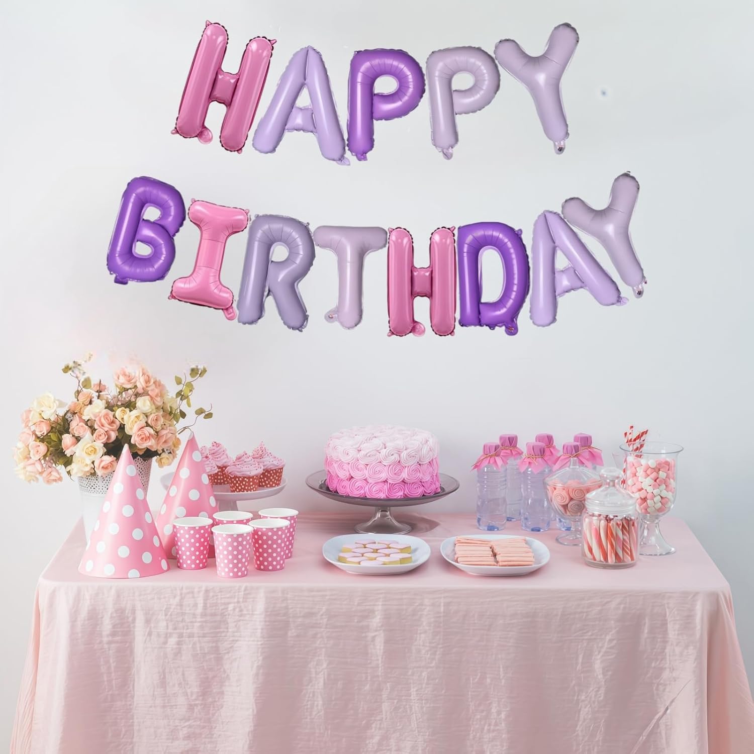 Pink Purple Happy Birthday Balloons Banner 16 Inch Decor