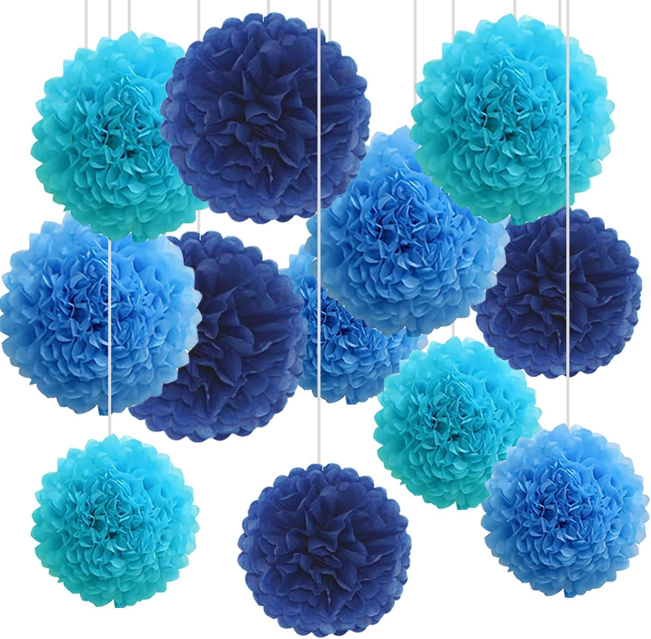 12pcs Blue Tissue Paper Pom Poms for Party Decorations