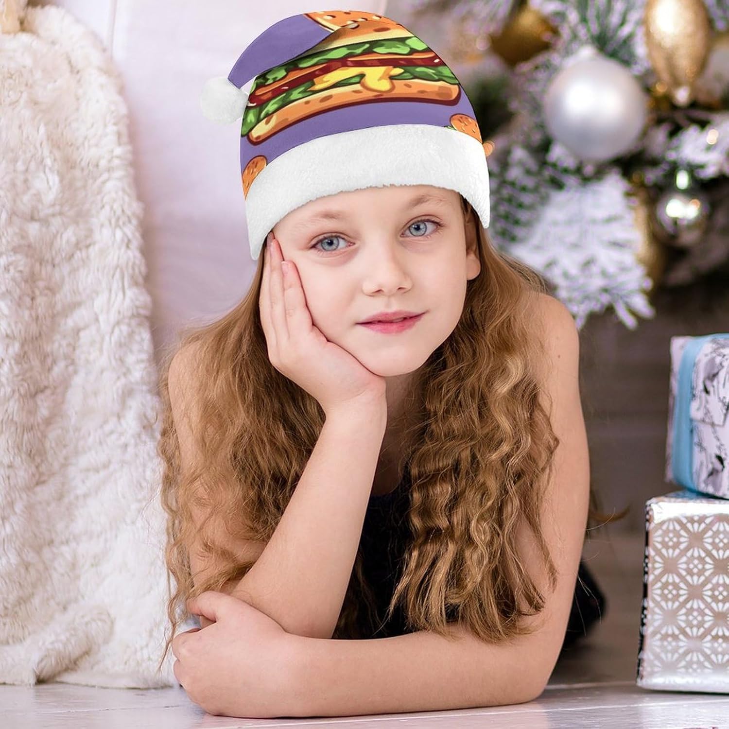 Cartoon Hamburger Christmas Hat for Adults and Kids