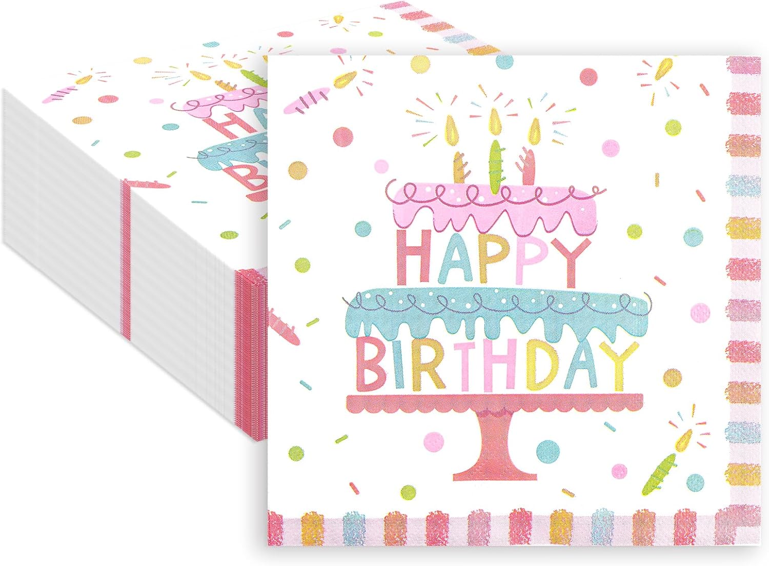 50 Pieces Birthday Napkins Cake Themed 13x13 Inches