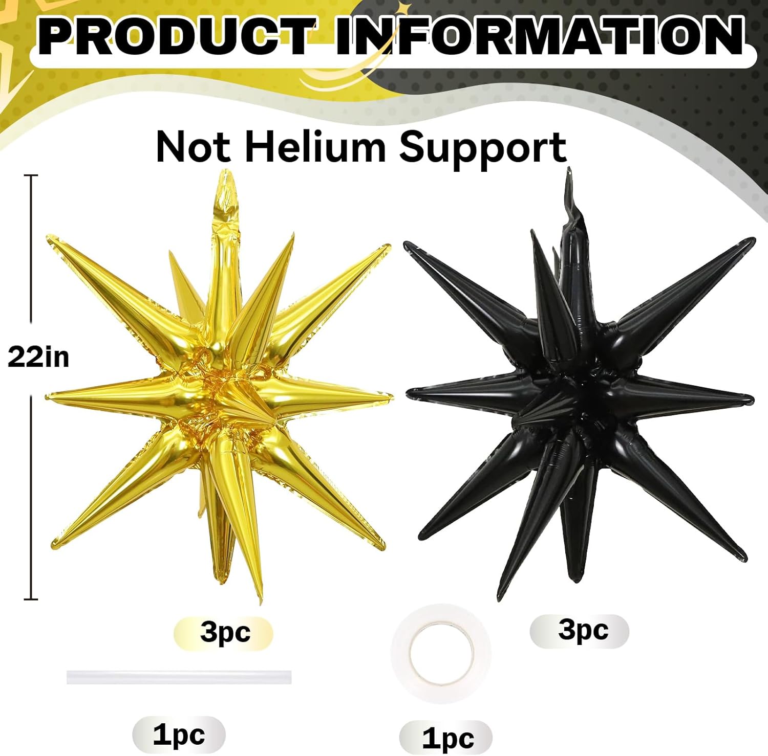 6PCS Black Gold Star Balloons for Party Decorations