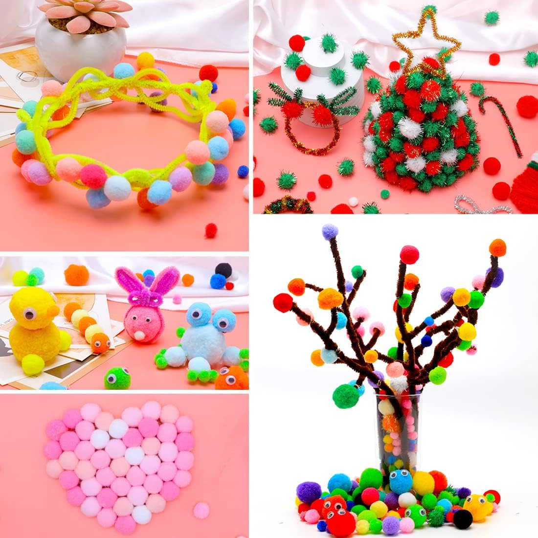 Iooleem White Pom Poms 300pcs 1 Inch Balls for Crafting