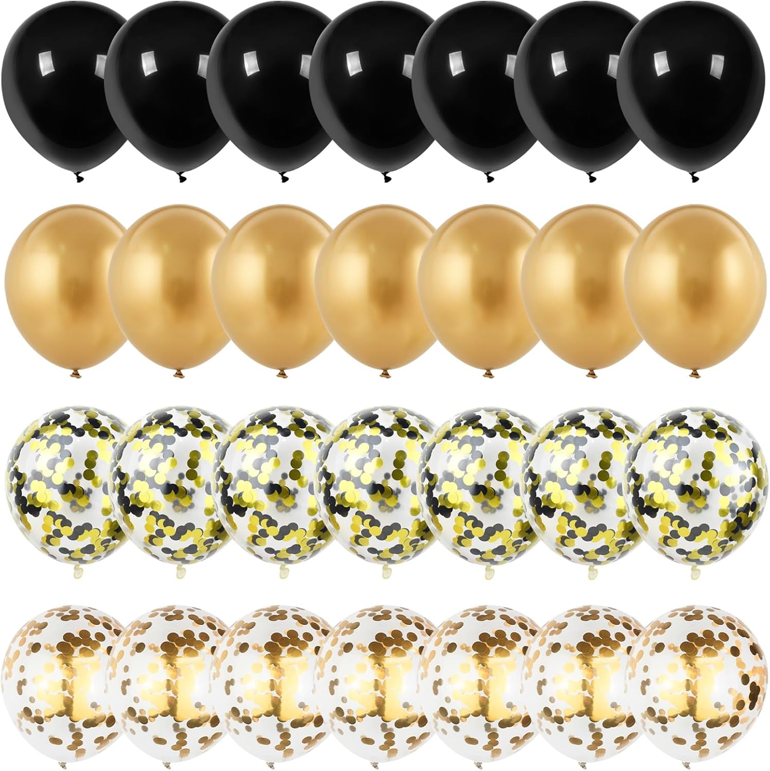 Black and Gold Confetti Balloons 12 Inch Set