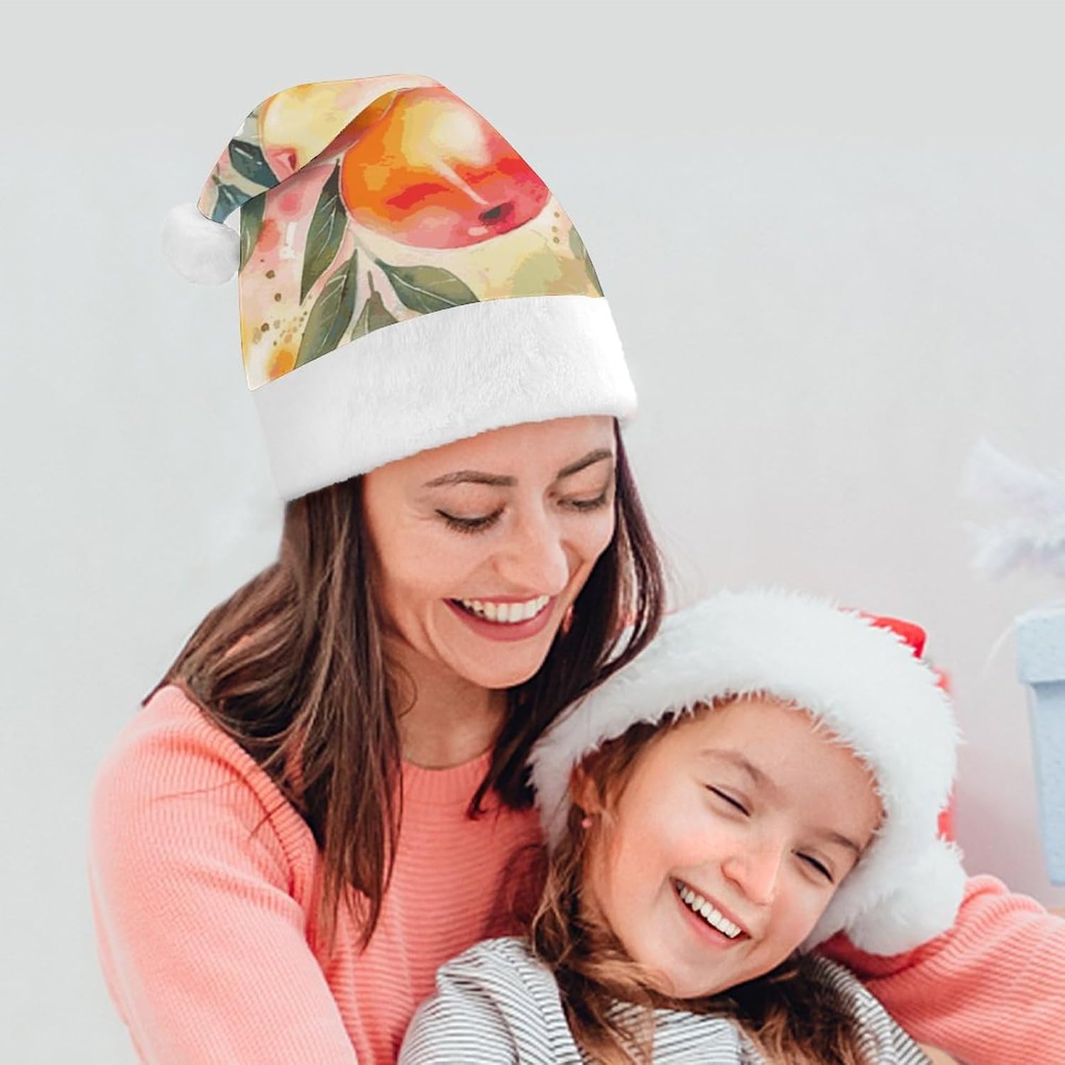 Colorful Peach Watercolor Santa Hat Christmas Headwear